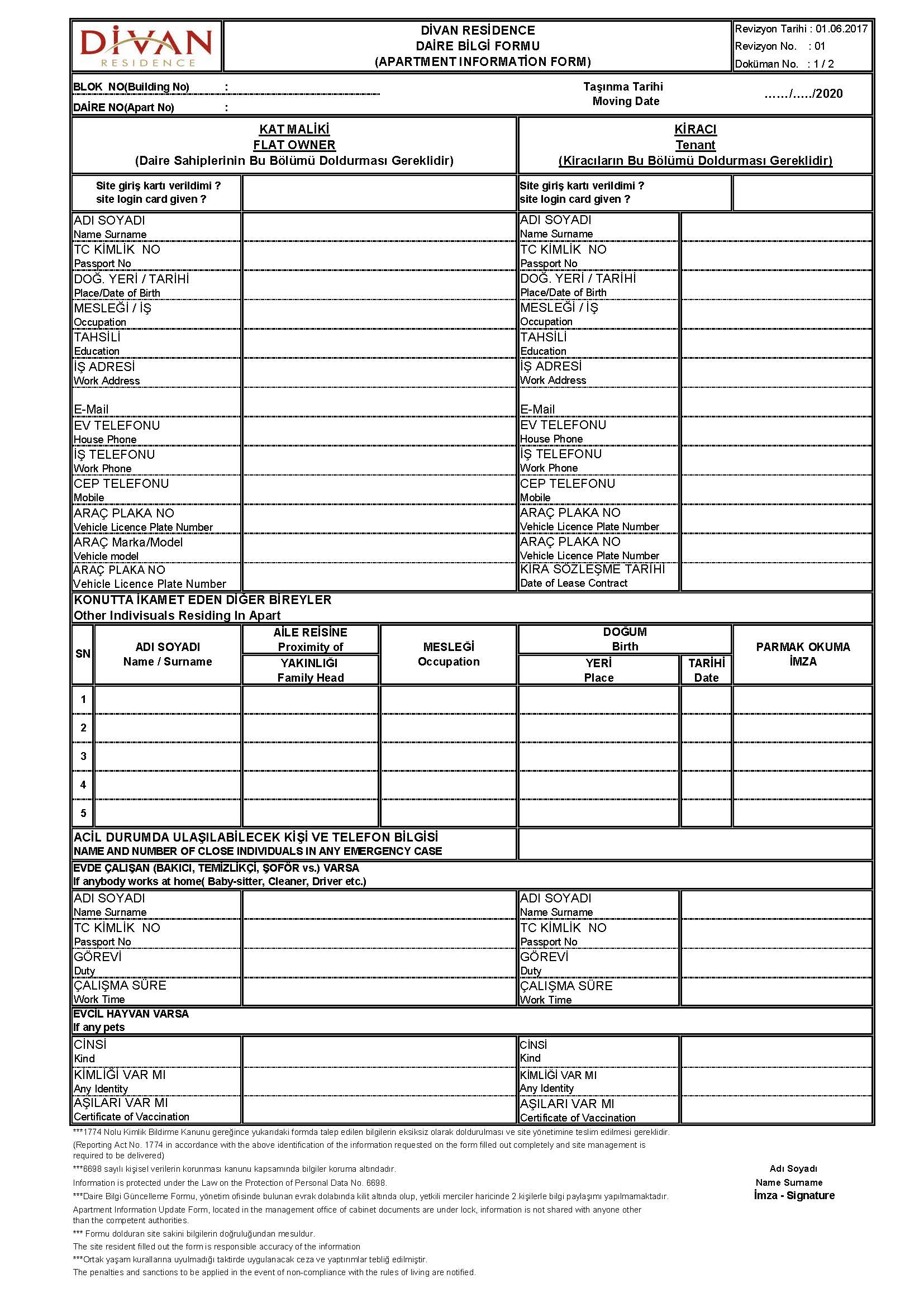 1.2. Daire Bilgi Formu